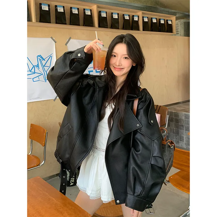 美式复古甜酷风PU皮衣外套女2025秋季新款宽松高街辣妹夹克上衣潮