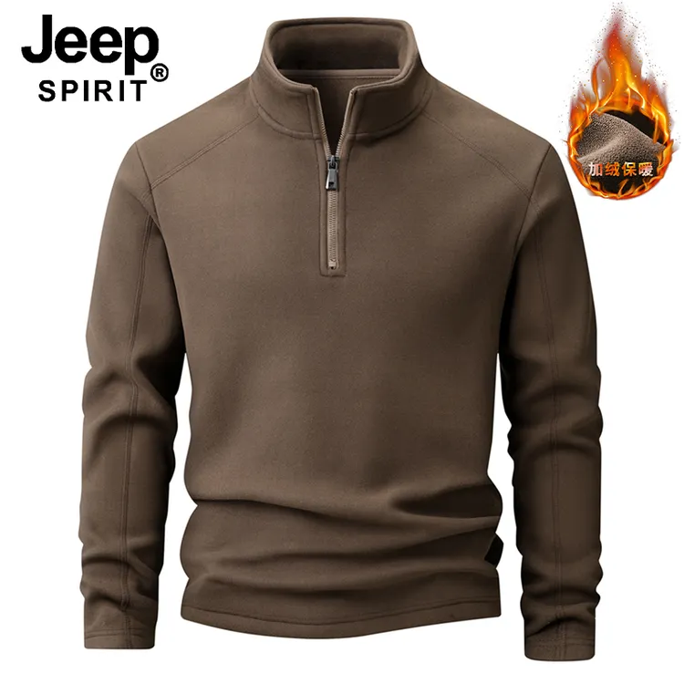 JEEP SPIRIT奥粒绒外套男款抓绒衣德绒上衣加厚大码半开胸卫衣男