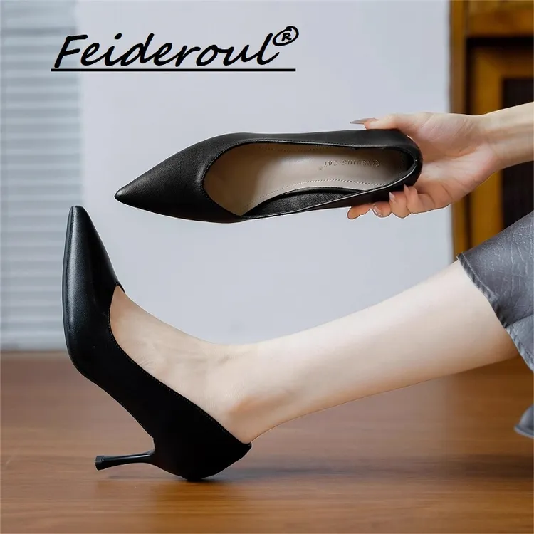 Feideroul单鞋女2025款潮鞋3厘米小跟单鞋高跟鞋黑色OL职业工作鞋