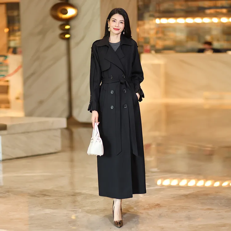轻奢风长款女风衣外套气质过膝长风衣女装双排扣收腰外套时尚休闲