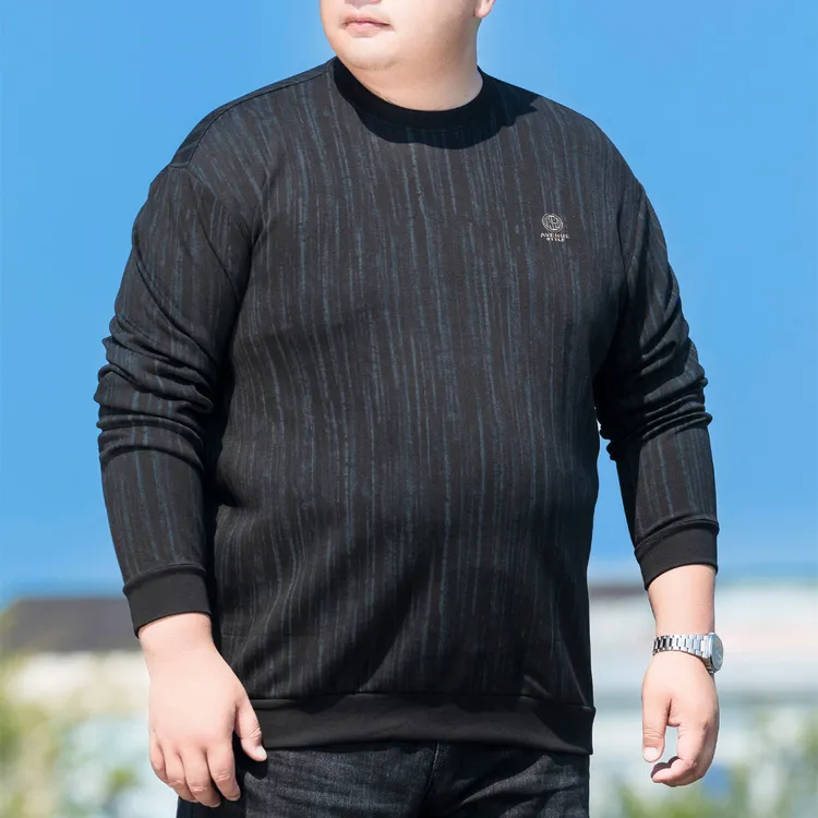 卫衣男大码宽松潮流条纹打底秋上衣胖子加肥加大男装休闲长袖T恤