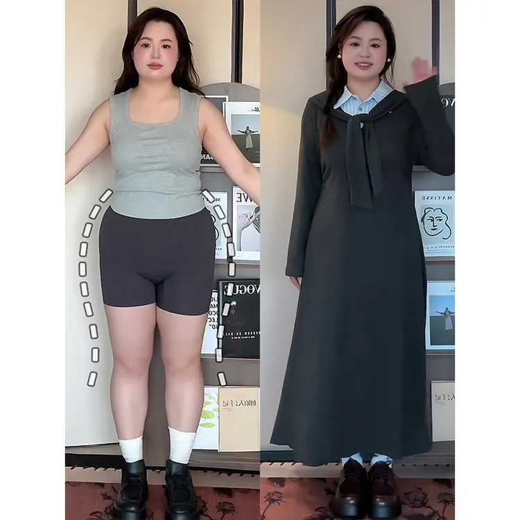 学院风假两件连衣裙女大码胖mm梨型身材显瘦内搭打底长款裙子