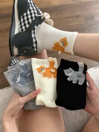 猫咪趣味搞怪袜子女夏季薄款立体小球可爱卡通猫咪蛋蛋袜白色长袜