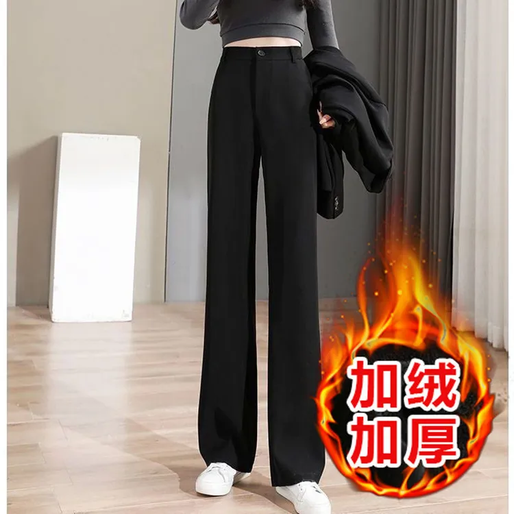 黑色阔腿裤女春夏2025新款高腰垂感显瘦窄版休闲小个子直筒西装裤