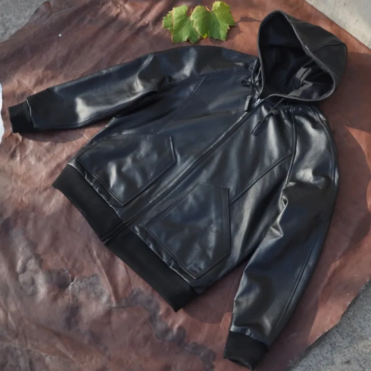 特价捡漏秋季Y2新款头层牛皮真皮皮衣男士连帽皮夹克休闲大码外套