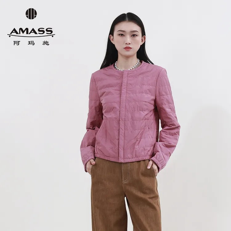 阿玛施AMASS新款极简休闲百搭气质舒适绗缝新雪丽棉服外套540048
