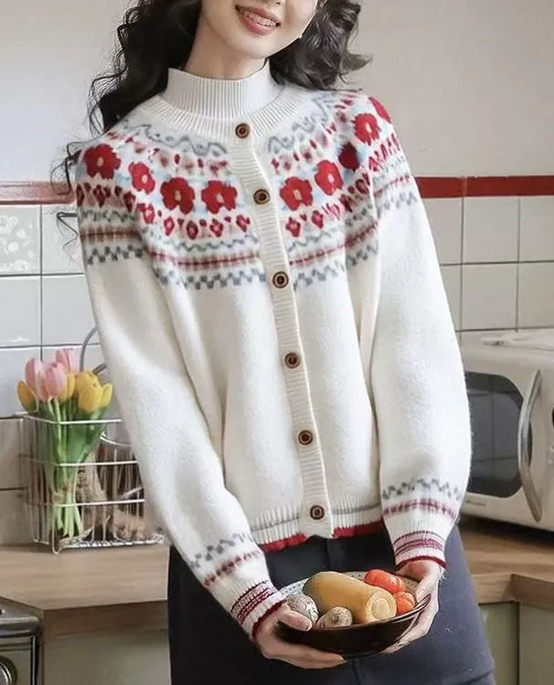 费尔岛高级感圣诞穿搭毛衣上衣慵懒风百搭韩版针织衫开衫外穿宽松