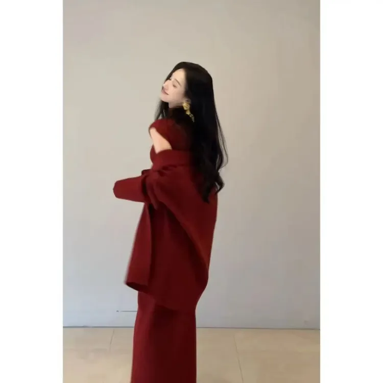 JCC【御姐气质+运补6】 女神范高级感红色外套吊带半身裙套装