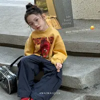「麦麦秋」【西部新事】一体柔肤绒女中大童冬宽松卡通印花卫衣GD2531