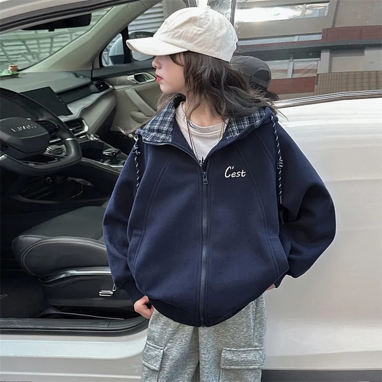 女童秋装洋气外套2025新款儿童韩版连帽棒球服女孩春秋款开衫上衣