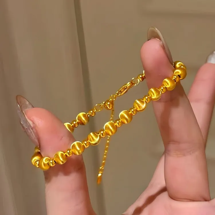 钛钢手链 猫眼纹镭射拉丝圆珠豆豆爆闪鎏金气质气质轻奢闺蜜手链
