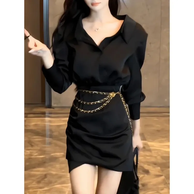 赫本风名媛连衣裙2024春秋新款法式网红气质裙子辣妹时尚收腰短裙