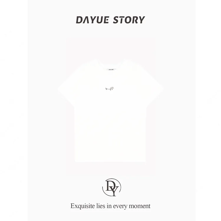 DAYUE【散步小狗】夏季薄款慵懒风透气百搭简约风线条小狗白T恤