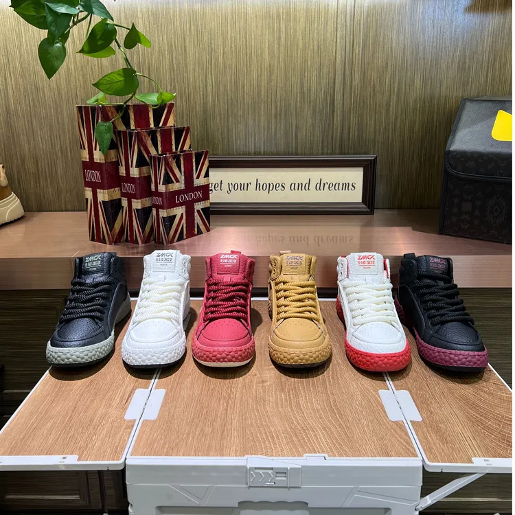 秋冬单棉同款拼色高帮法式系带时尚休闲鞋固特异耐磨男士厚底男鞋