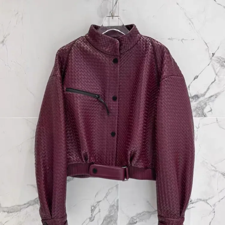2024年秋冬新款重工手工编织进口绵羊皮短款机车休闲冬天洋气外套