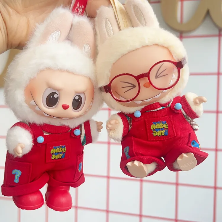  17cm拉布布娃衣搪胶公仔衣服可爱超萌公仔玩偶娃衣套装背带裤