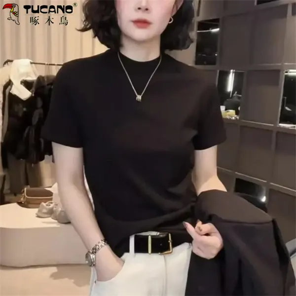 【啄木鳥】打底衫T恤款圆领设计感时尚上衣款女百搭短袖显瘦