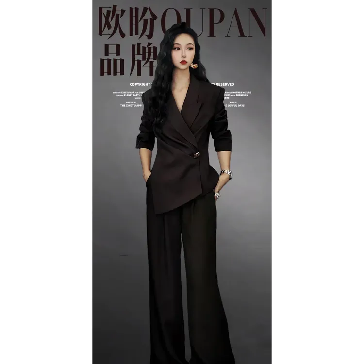 OUPAN欧盼深圳南油原创春秋轻奢气质不规则长袖西装套装891