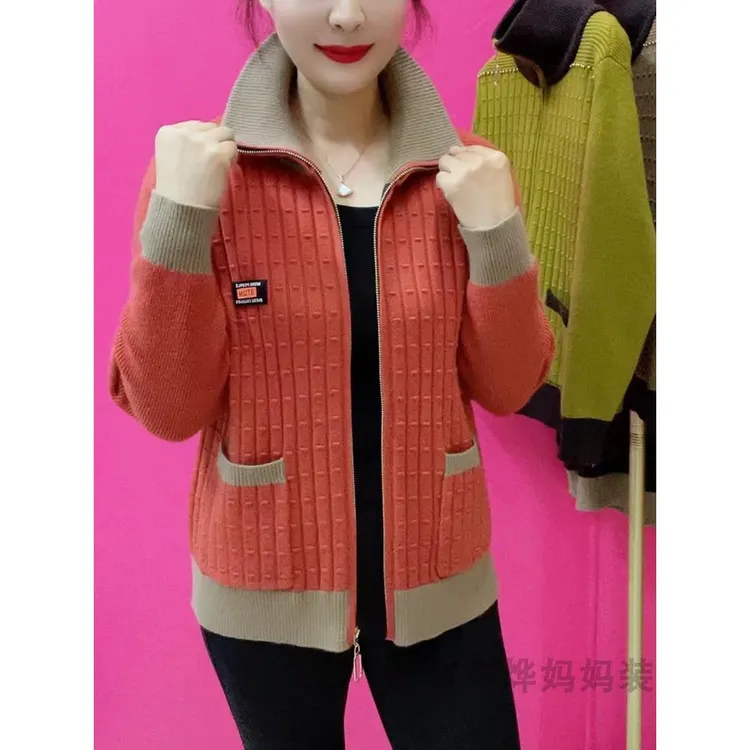 中老年妈妈装针织开衫女秋冬新款洋气减龄宽松大码毛衣外套