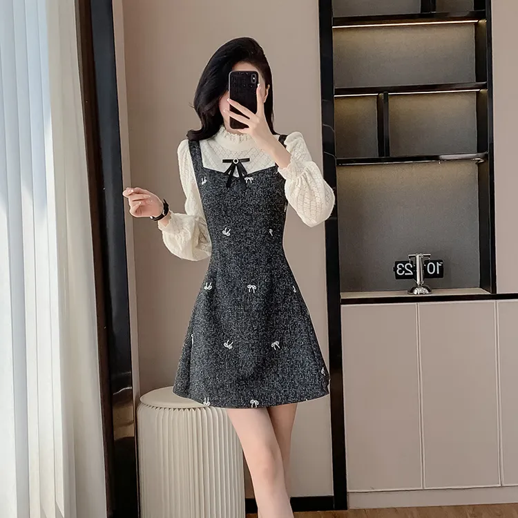 小香风气质甜美连衣裙秋冬季150cm155小个子高级感法式收腰a字裙