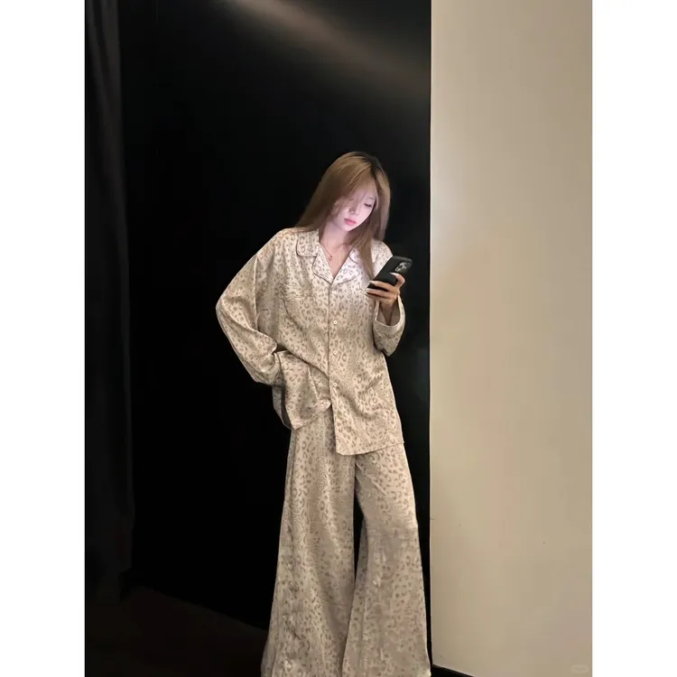 高级感轻奢豹纹睡衣女款爆款2025新款夏季新款宽松长裤套装家居服