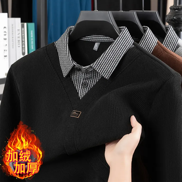 【专柜同品】【内里雪糕绒】冬季新款男士polo衫加绒加厚保暖上衣休闲