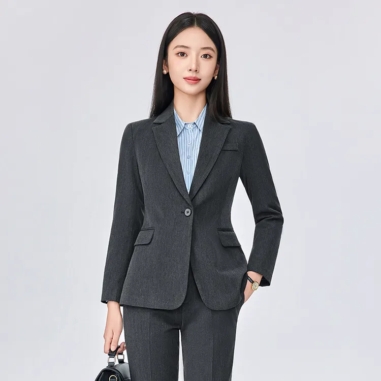 灰色西装套装女春秋气质高级感教资面试正装西服外套小个子工作服