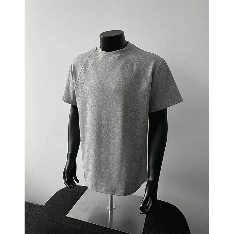 美式重磅正肩短袖t恤男夏季硬汉穿搭弹力修身小领口体恤打底衫夏
