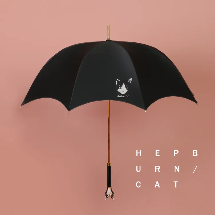 Hepburn Cat 赫本猫直柄复古手开私人定制珐琅彩猫头直柄伞