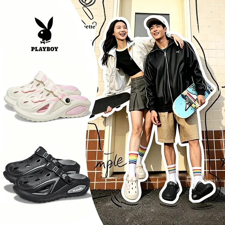 PLAYBOY洞洞鞋厚底增高男女同款情侣鞋外穿凉鞋透气防滑EVA拖鞋