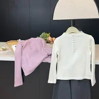 leomama女童半高领排扣打底衫秋冬纯色百搭长袖儿童新款T恤套头衫