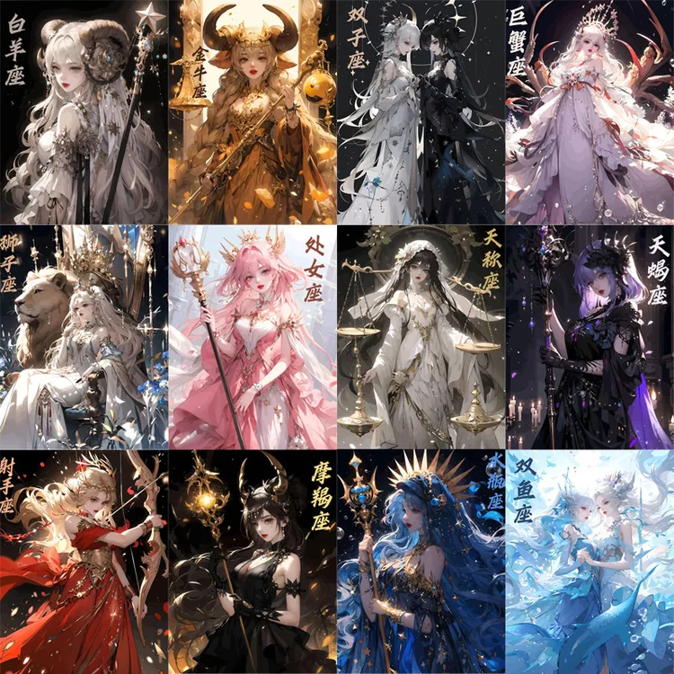 十二星座数字油画diy填色画高难度丙烯装饰画动漫少女数字油画