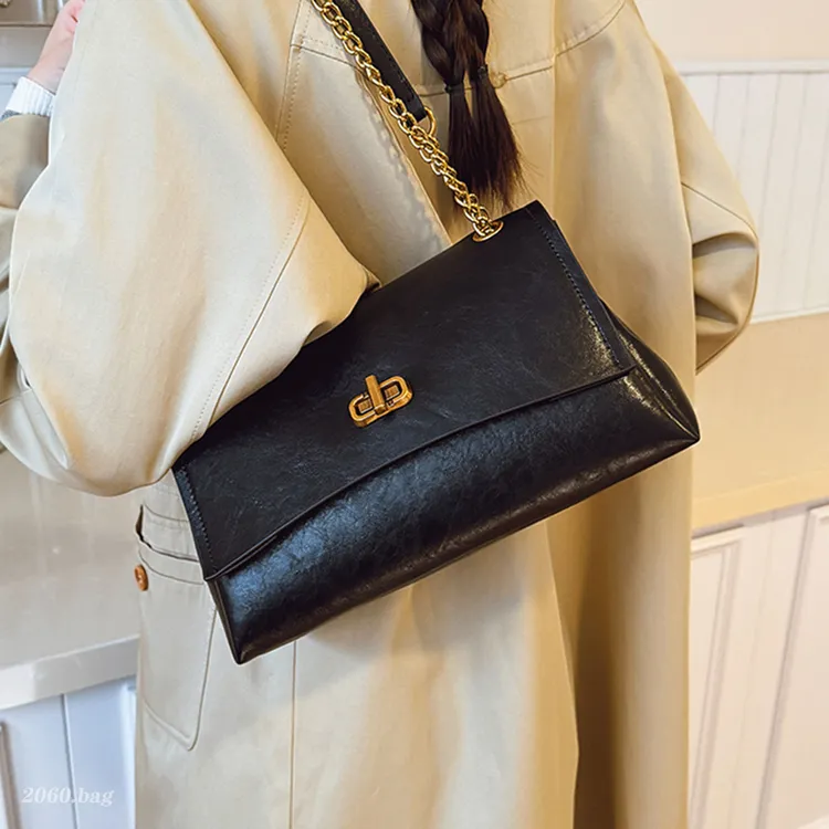 洋气时尚精致百搭简约皮质高级感链条单肩手提2025秋季女式小方包