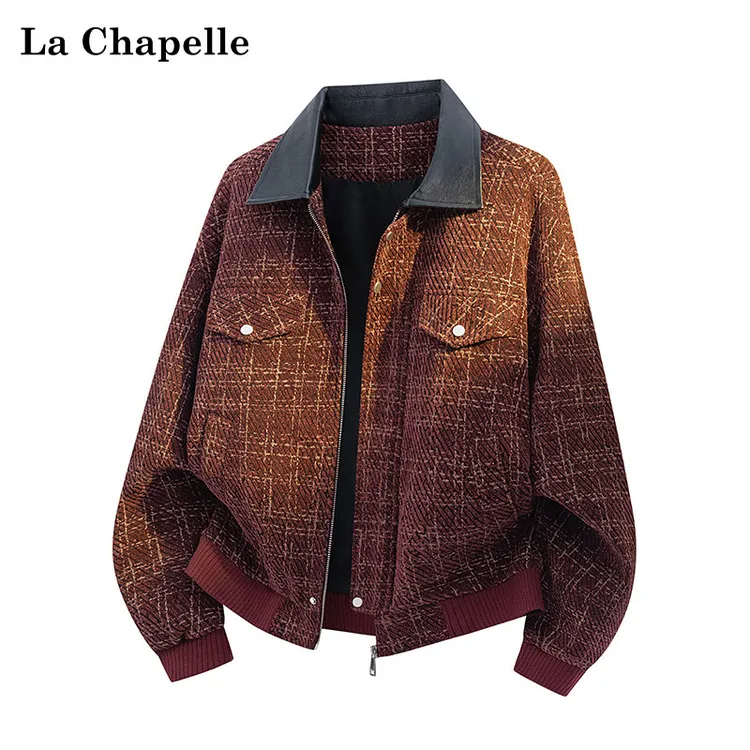 La Chapelle/拉夏贝尔轻奢小香风夹克外套男女款格子撞色休闲上衣