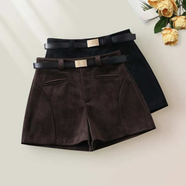 轻奢风毛呢短裤秋冬外穿配靴子阔腿靴裤韩版时尚休闲百搭a字热裤