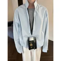高林凡 简约假两件拼接设计感衬衫百搭宽松休闲纯色男日常衬衣