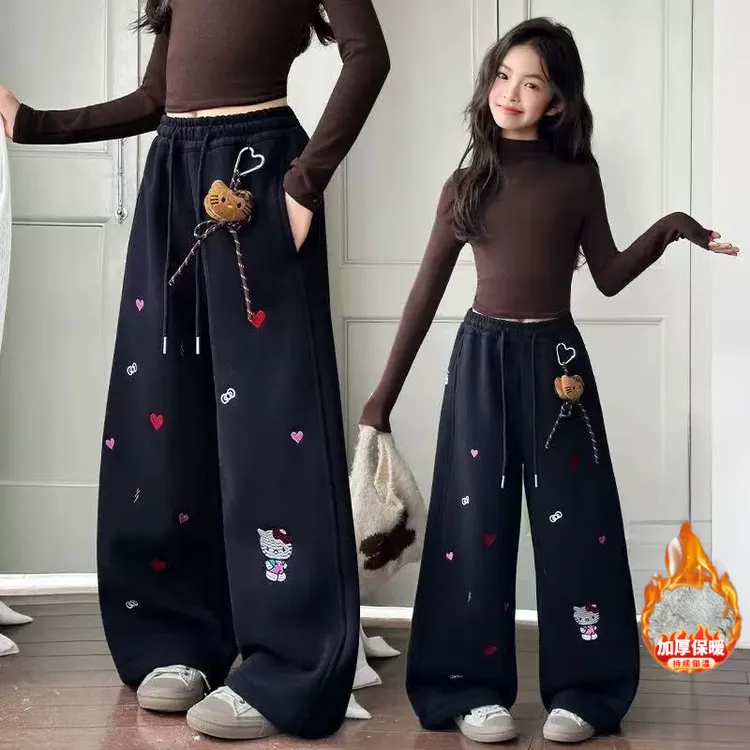 【雪狐绒】儿童加绒加厚卫裤2025新款一体绒裤子女童长裤阔腿裤冬装