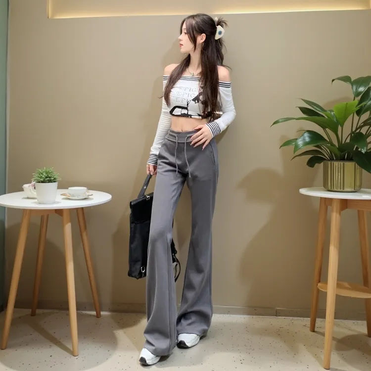 气质微喇叭运动裤女2025年新款早春季显瘦高腰休闲通勤百搭卫裤子