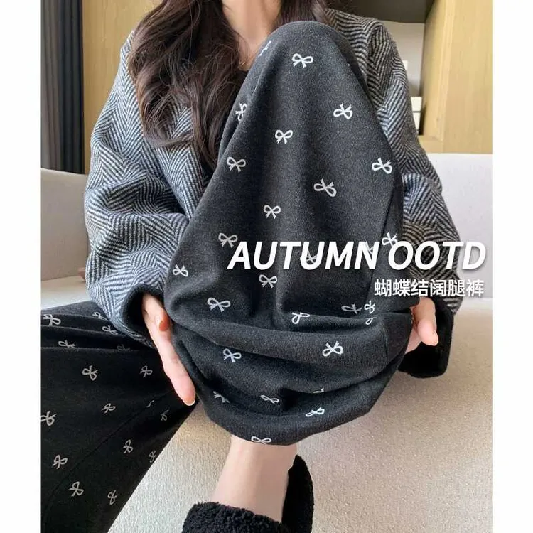 孕妇裤子秋冬季外穿2025款阔腿裤加绒显瘦大码不勒肚子糯米打底裤