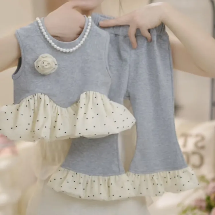 波点套头女纯色公主风夏季套装公主裙童装连衣裙洋气女孩女宝