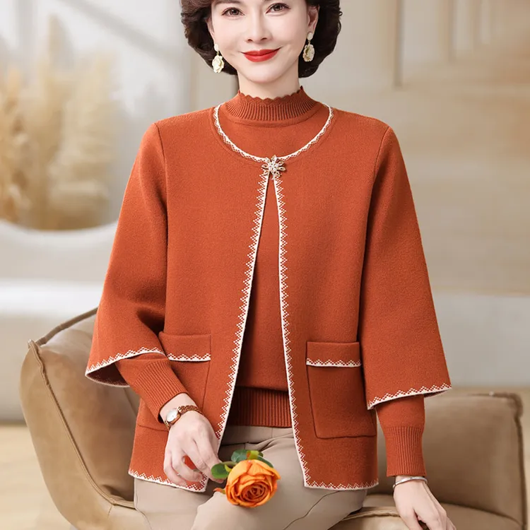 中年妈妈秋装外套新款上衣服小香风春秋中老年女洋气夹克两件套装