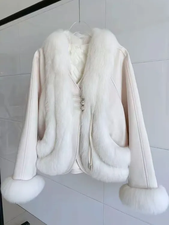 DOUSHEHUI 琉璃暮雪狐狸毛麂皮绒皮草服饰外套