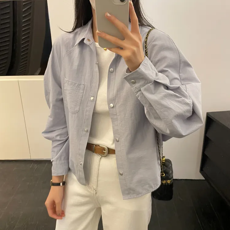 「日系高级感 短款外套」皱皱纹理 气质小众春夏百搭设计感衬衫S025