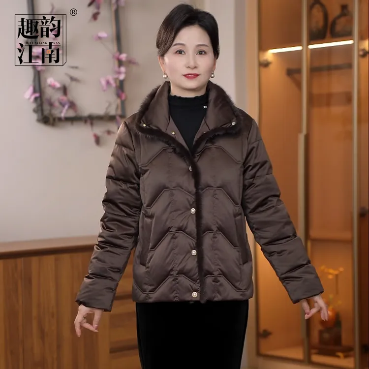 趣韵江南奶奶装秋冬时尚气质水貂毛复古外套中老年加厚保暖羽绒服