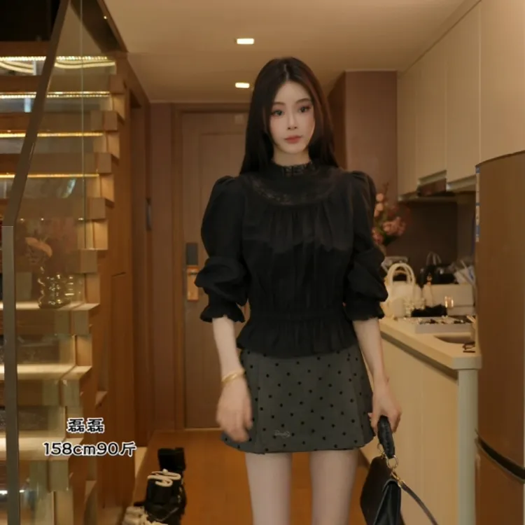 磊磊【miu系少女】衬衫 原创收腰荷叶花边衬衣#88181