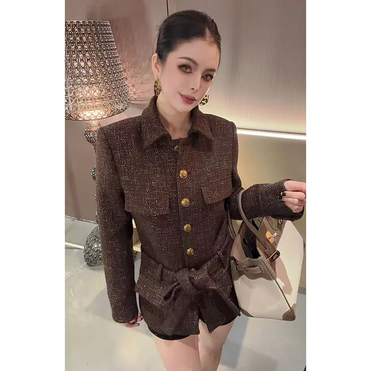 （特价）翻领亮丝拼接小香外套WT31212