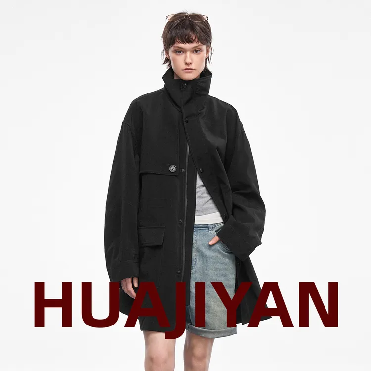 华吉言/HUAJIYAN  【夜城】立领小A版型宽松廓形感风衣外套