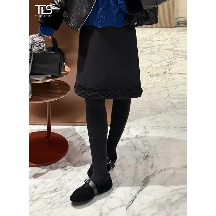 TT【小A半裙】重磅复古气质百搭加厚高腰木耳边半裙短裙DQ6003