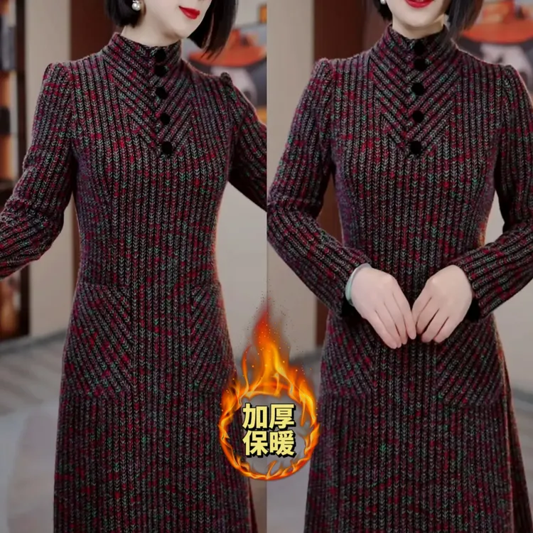 【衣雅严选】8100-1296#新款加厚金貂混纺雪花绒气质款保暖连衣裙