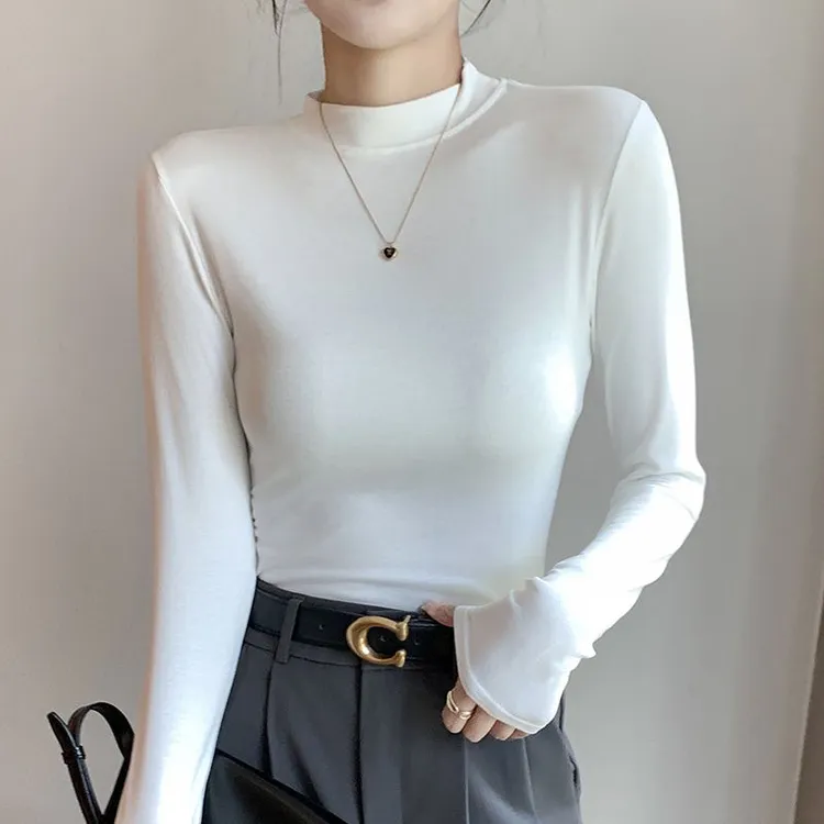 女士长袖针织衫春秋冬季纯色圆领打底衫内搭百搭外穿显瘦时尚新款